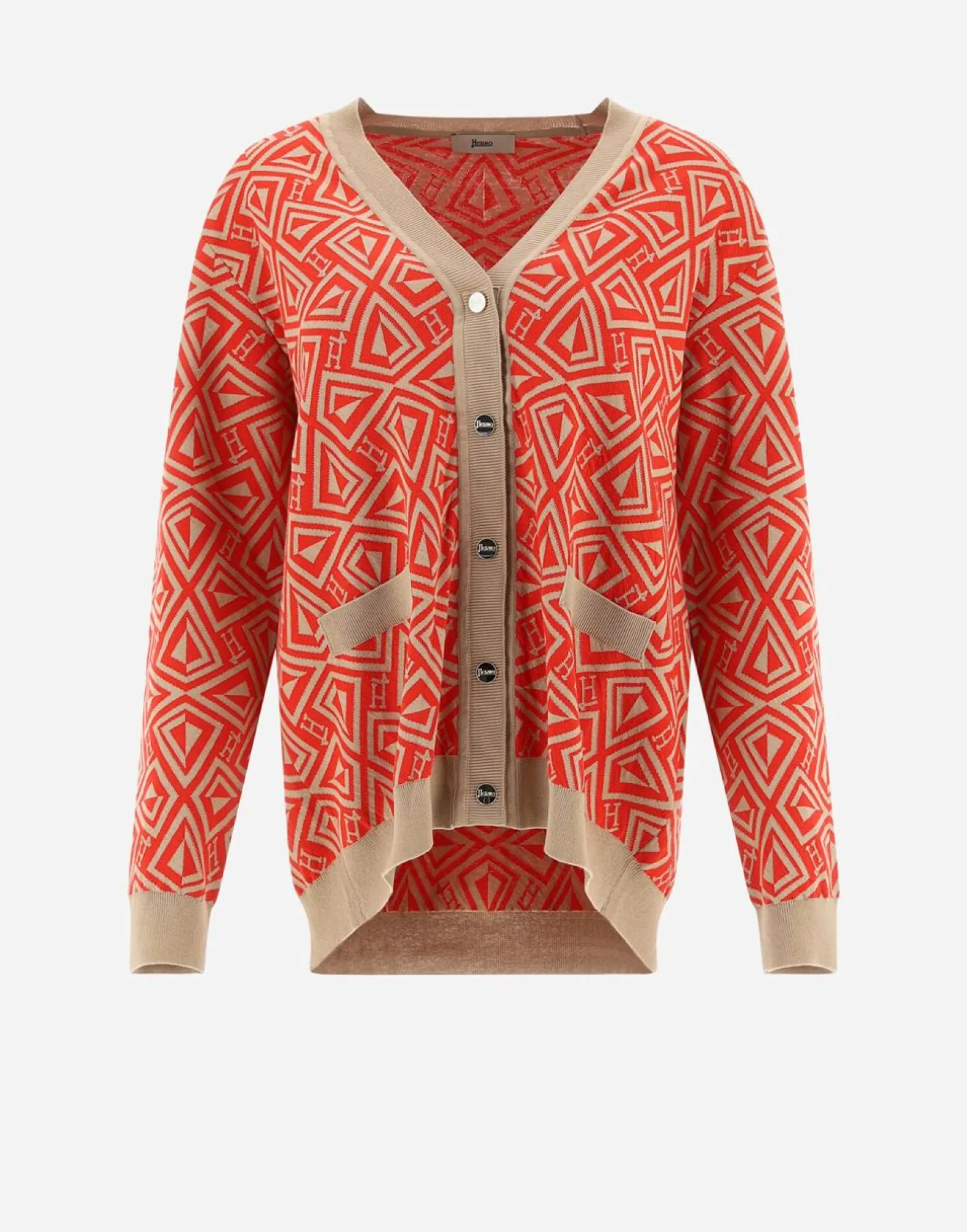 Herno Cardigan In Geometric Monogram Jacquard