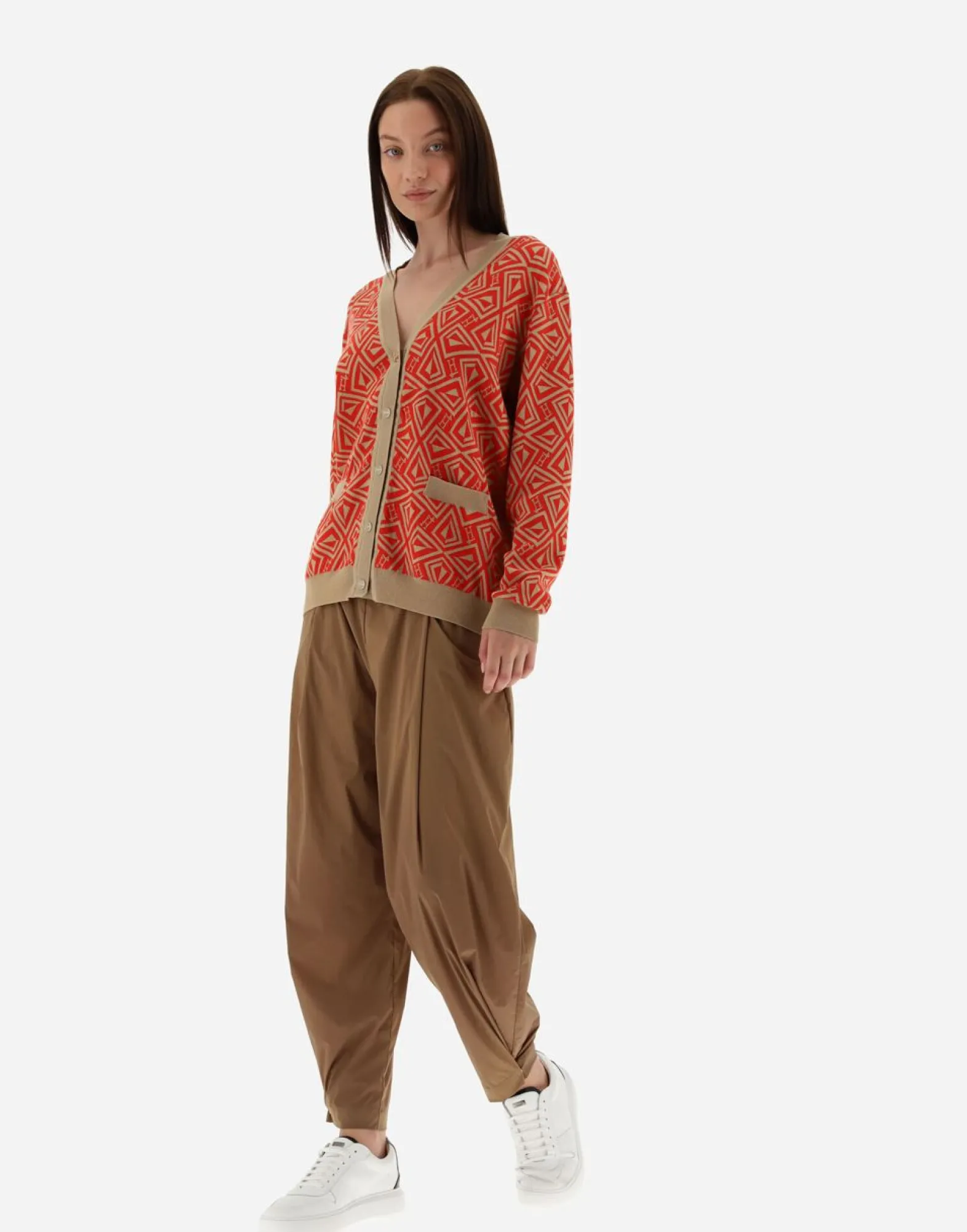 Herno Cardigan In Geometric Monogram Jacquard