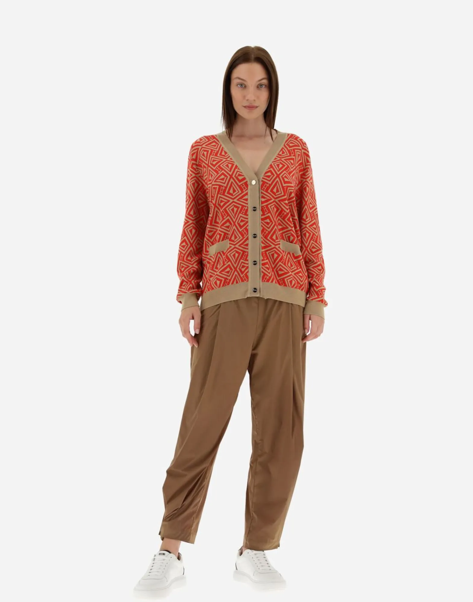 Herno Cardigan In Geometric Monogram Jacquard