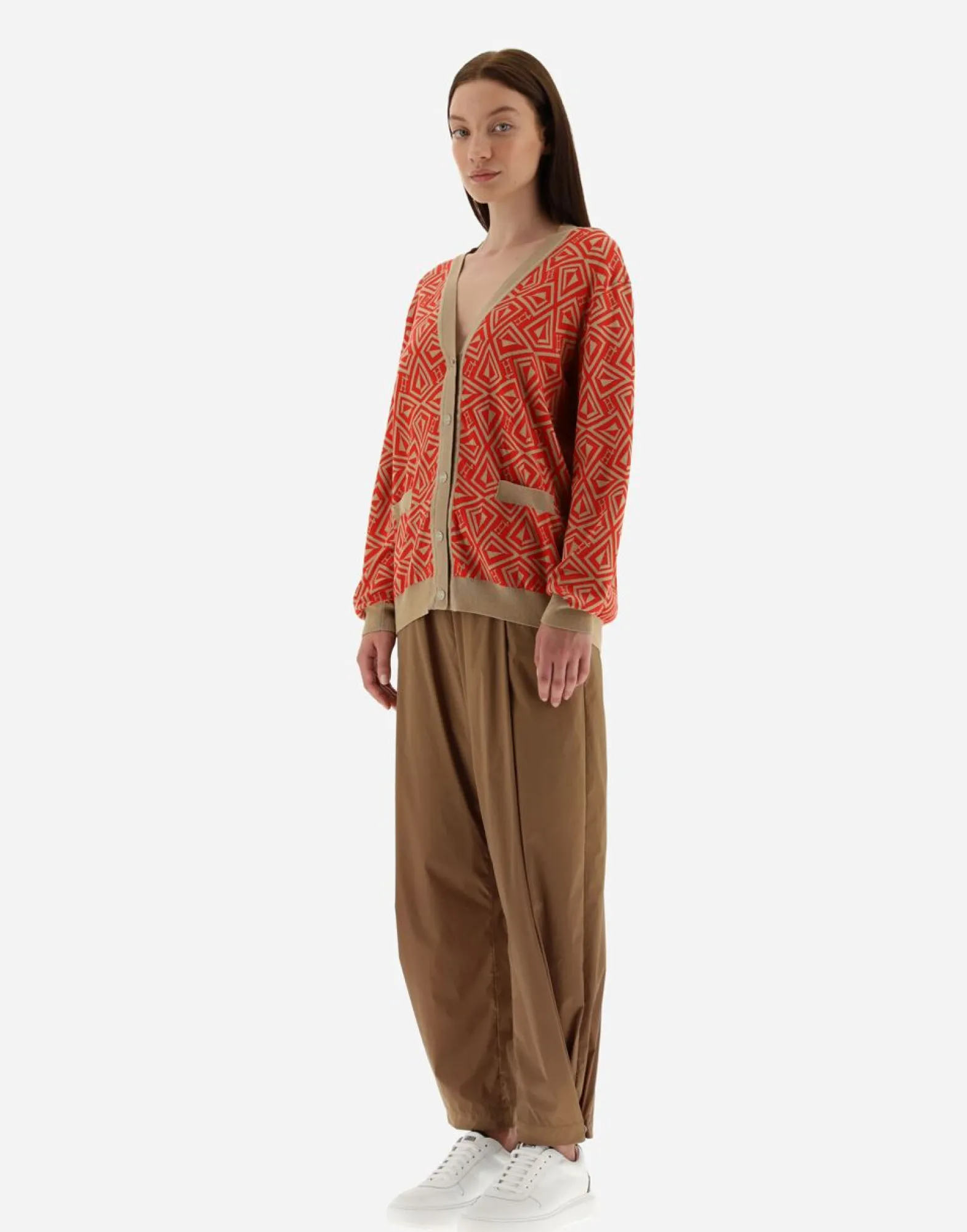 Herno Cardigan In Geometric Monogram Jacquard