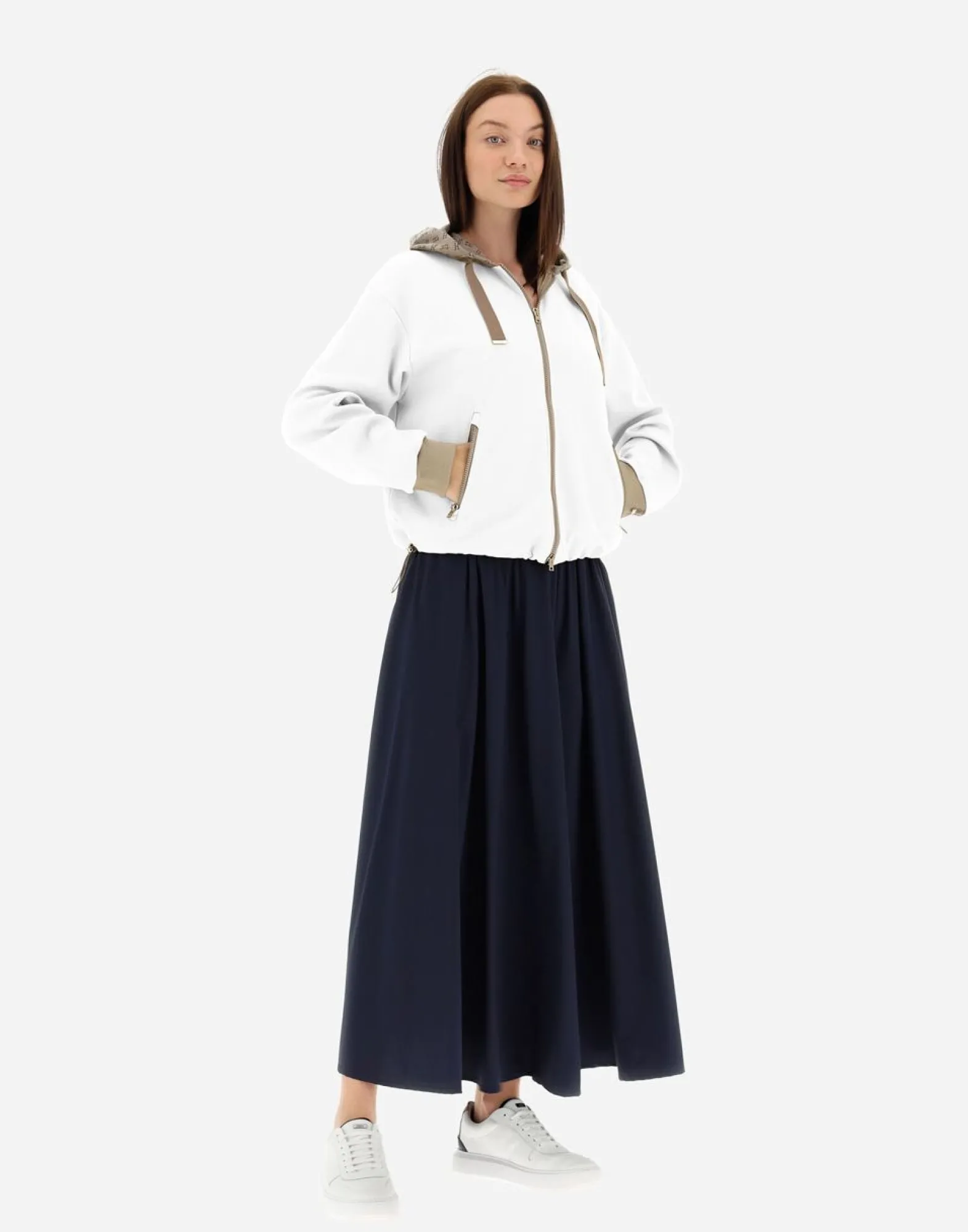 Herno Hooded Cardigan In Double Sweater & Monogram