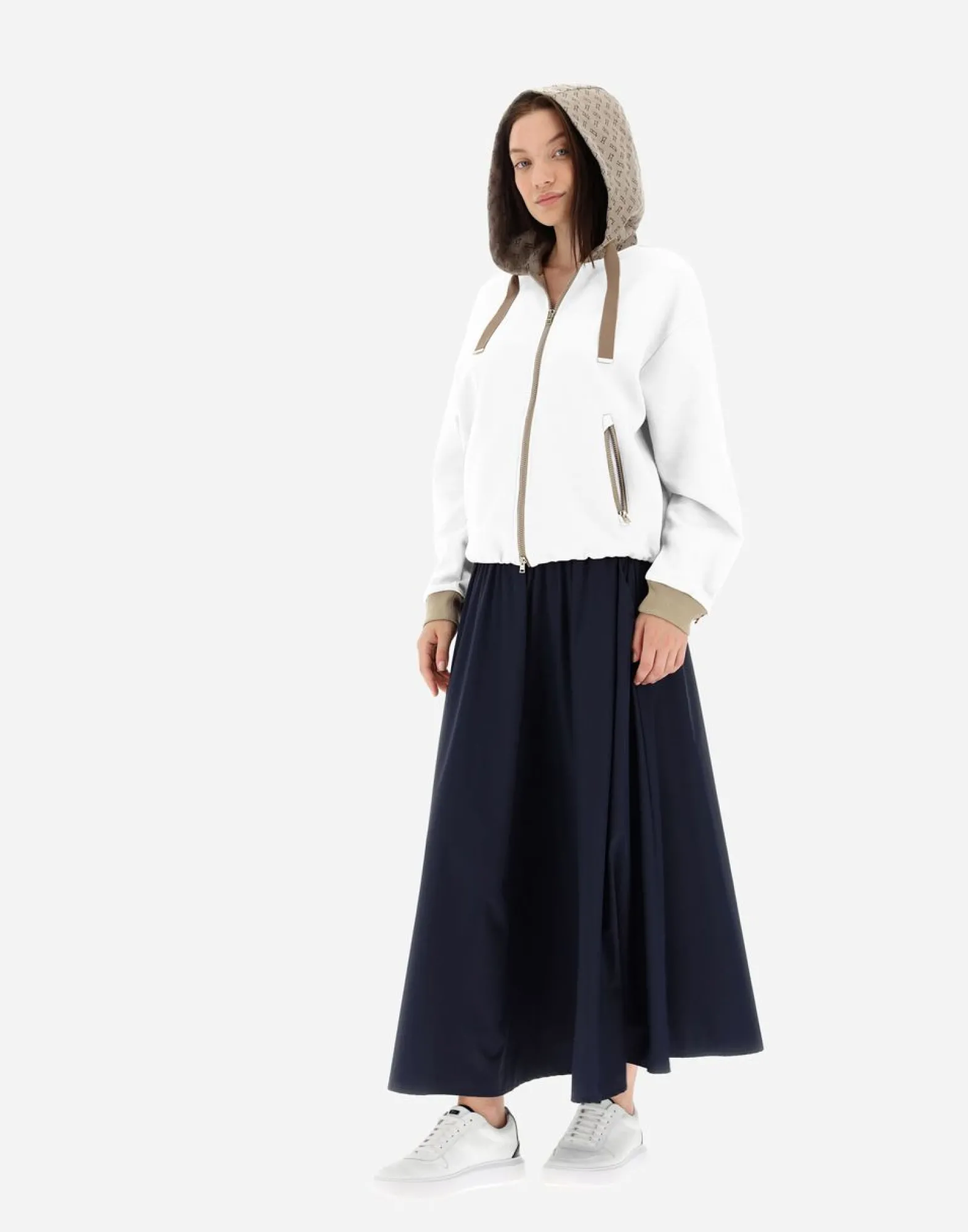 Herno Hooded Cardigan In Double Sweater & Monogram