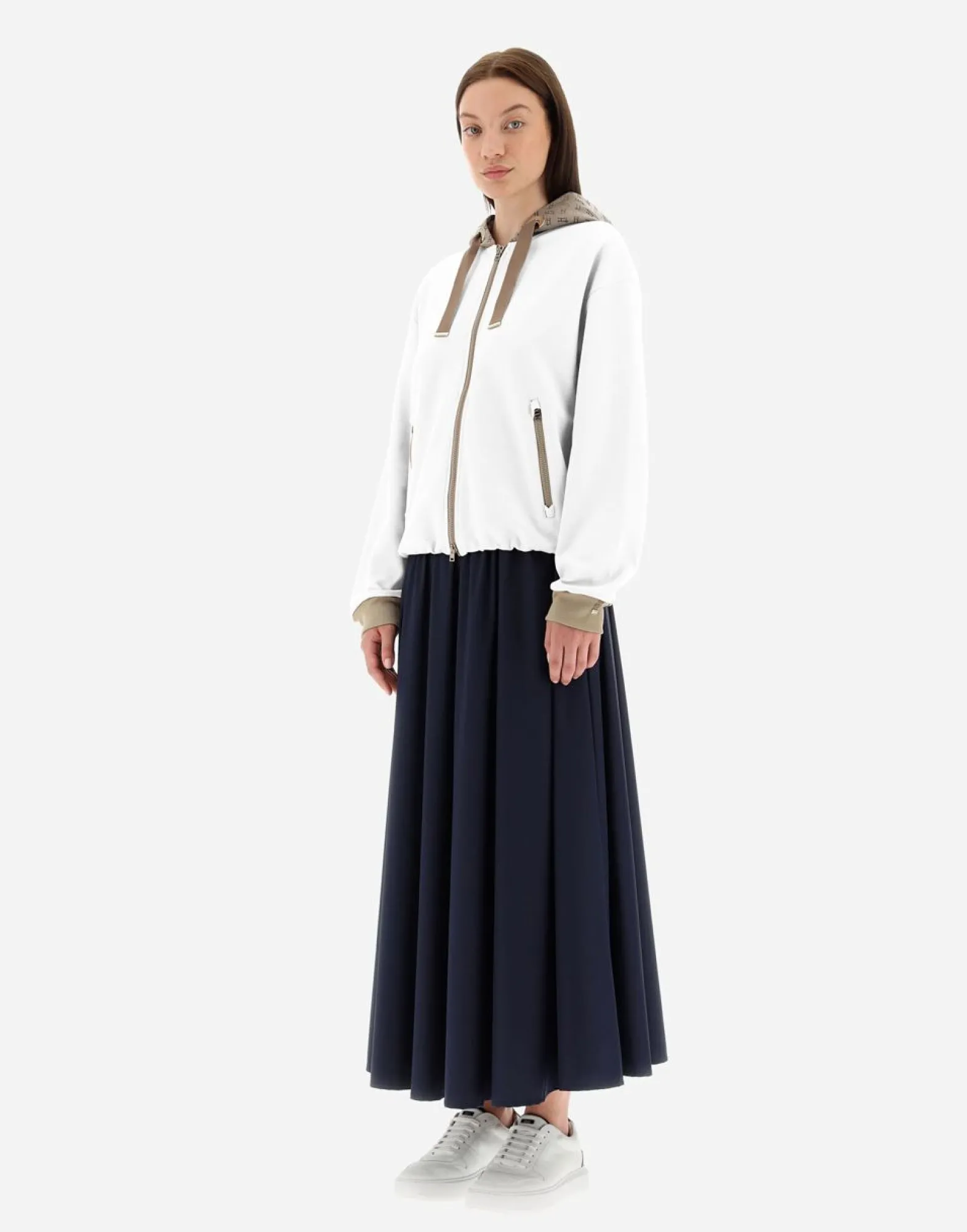 Herno Hooded Cardigan In Double Sweater & Monogram