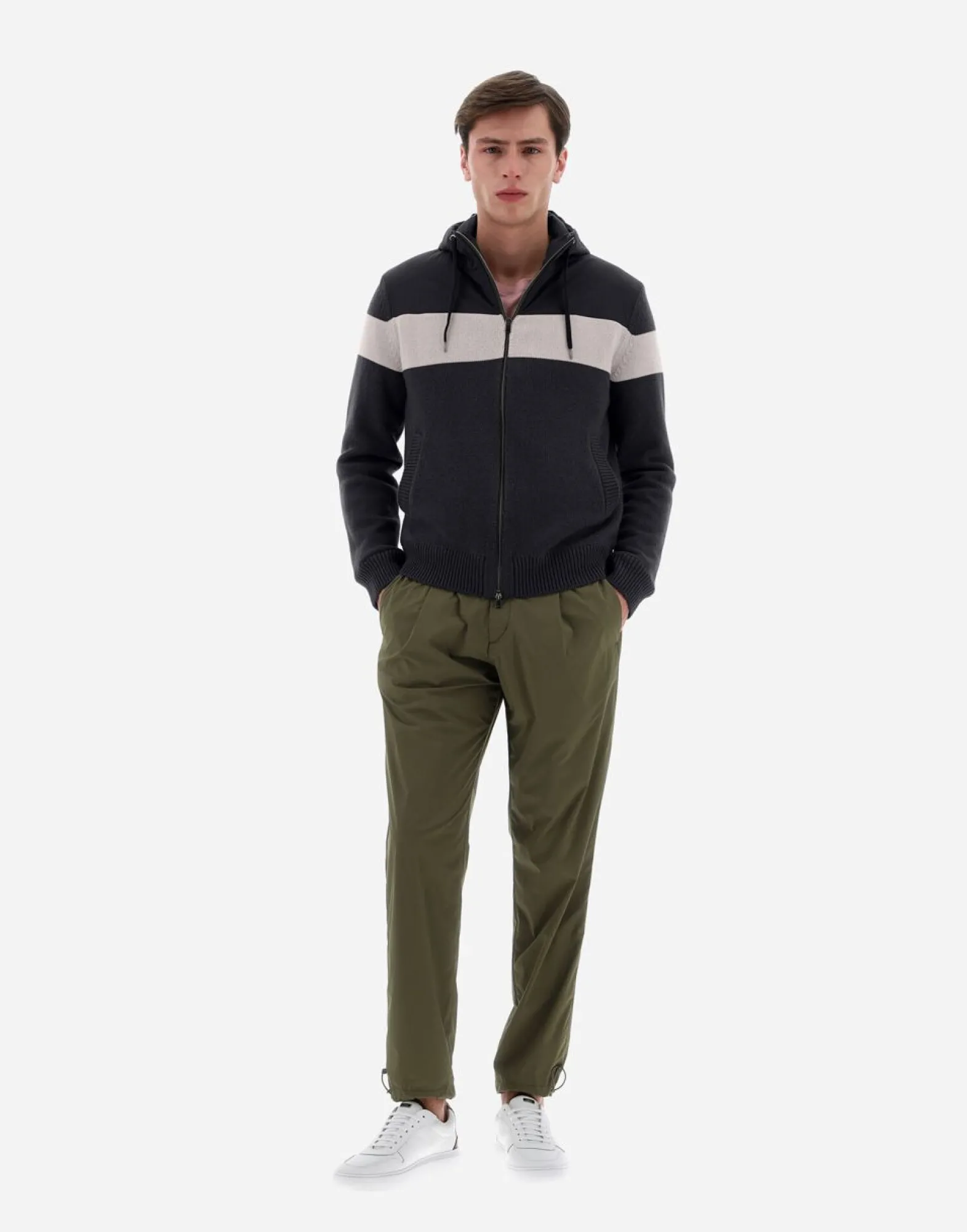 Herno Resort Bomber Jacket In Infinity Mix Knit & Ponente
