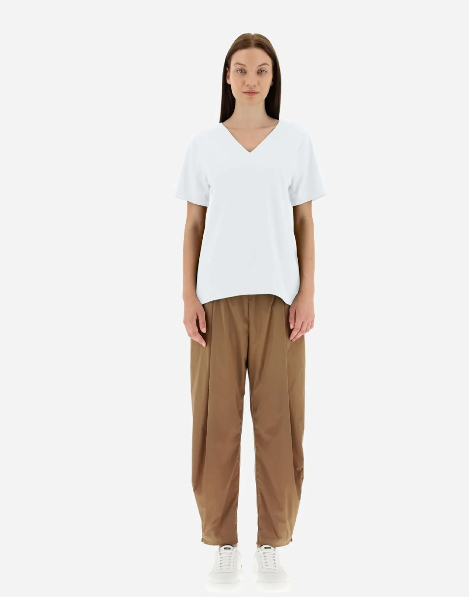 Herno V-Neck T-Shirt In Chic Cotton Jersey & New Techno Taffeta