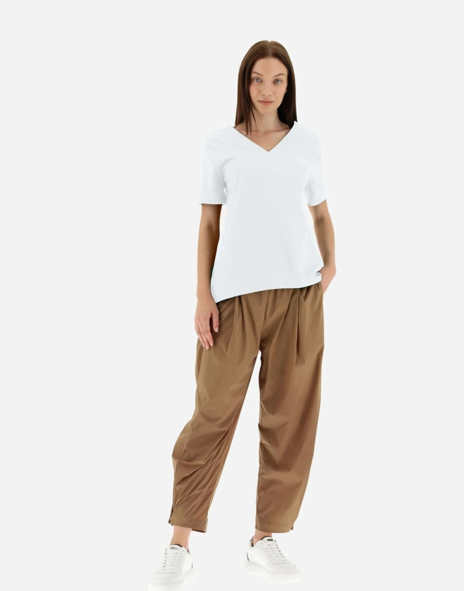 Herno V-Neck T-Shirt In Chic Cotton Jersey & New Techno Taffeta