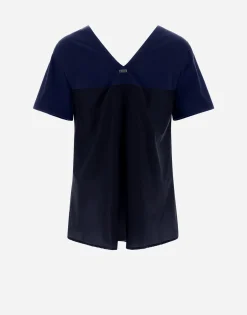 Herno V-Neck T-Shirt In Chic Cotton Jersey & New Techno Taffeta