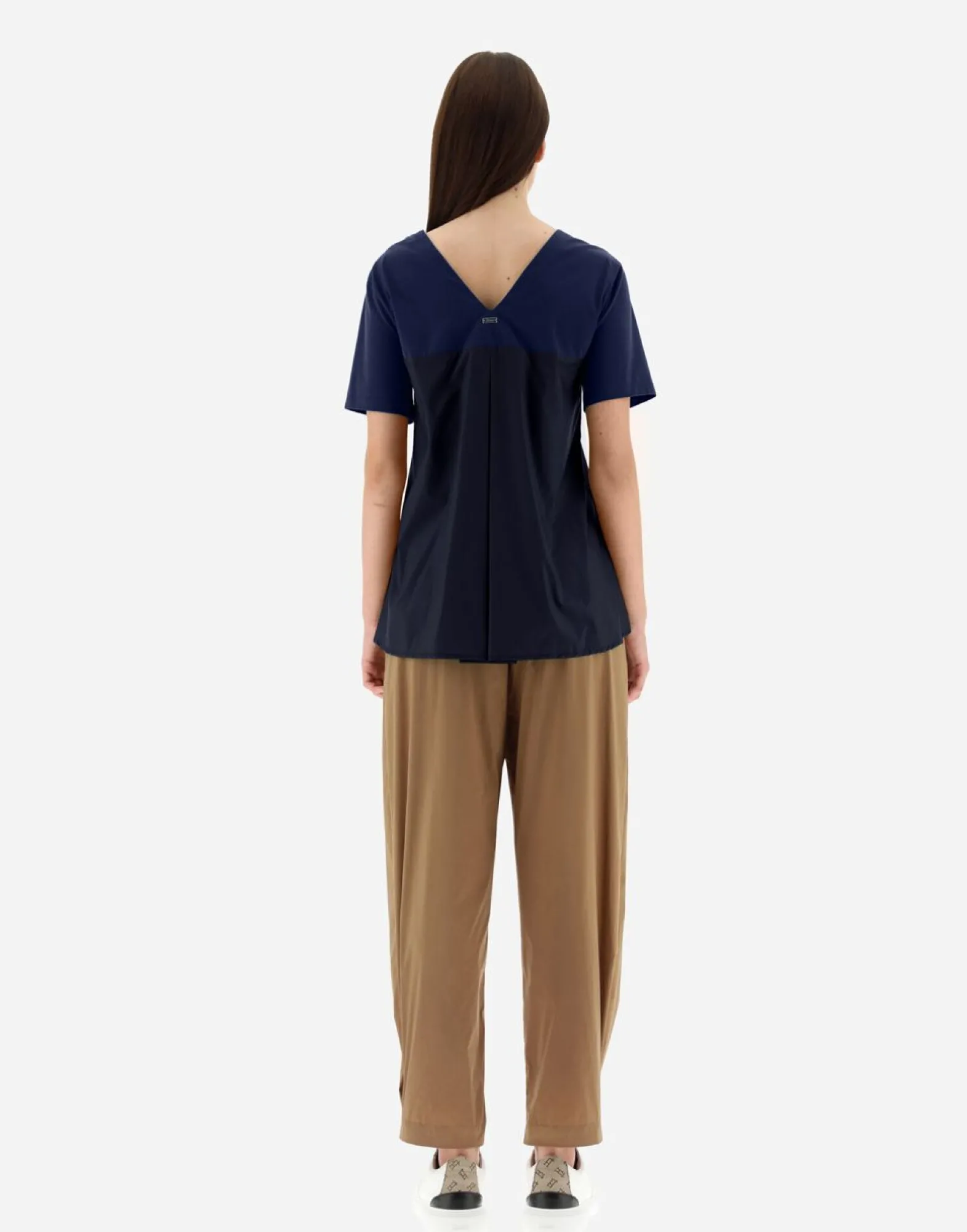 Herno V-Neck T-Shirt In Chic Cotton Jersey & New Techno Taffeta